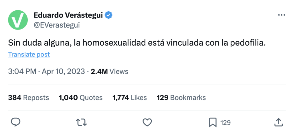 Anti-LGBTQIA+ comments that Verastegui has made in the past. Photo taken from Verastegui's X account.