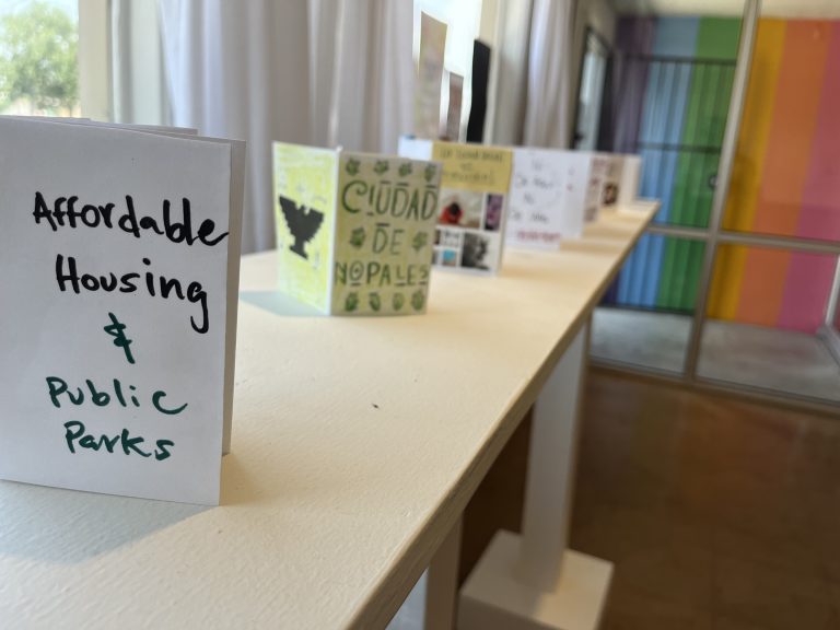As part of a collaboration with Resistencia Frotnteriza, the studio is featuring works from community members in their gallery space. These zines discuss issues affecting the people of the RGV. Photo Credit: Melissa Cortes Santiago.