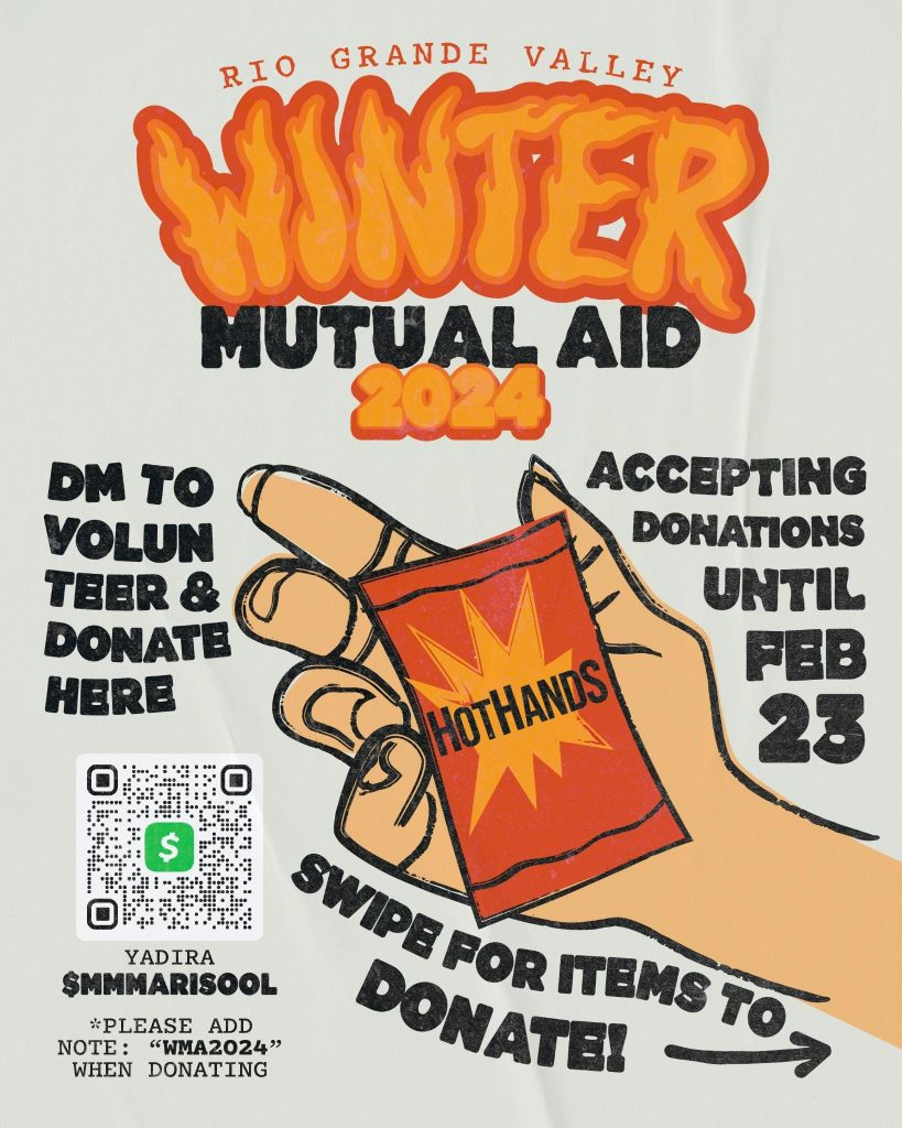 A neutral warm graphic of the RGV Winter Mutual Aid 2024.