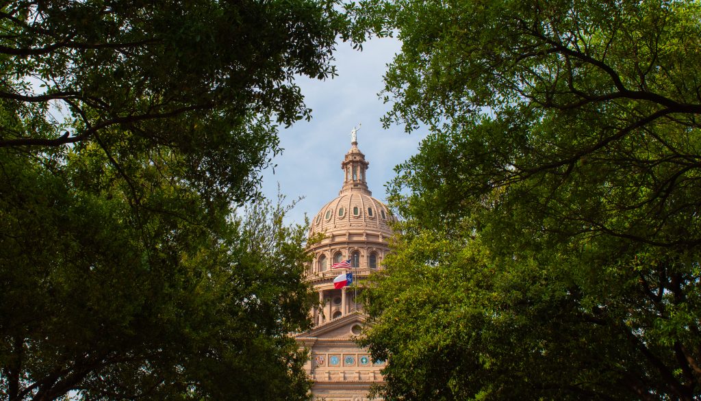 A view of the Texas State Capitol Building in Austin, Texas.