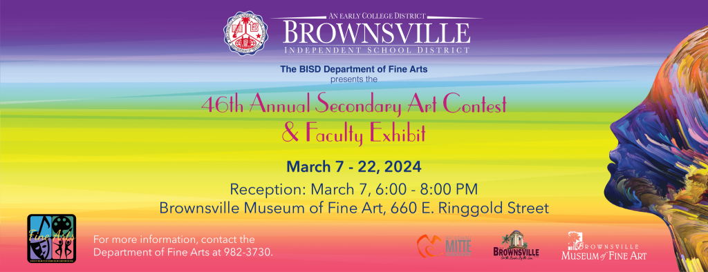 Colorful rainbow banner for the Brownsville Annual Art Show by BMFA.