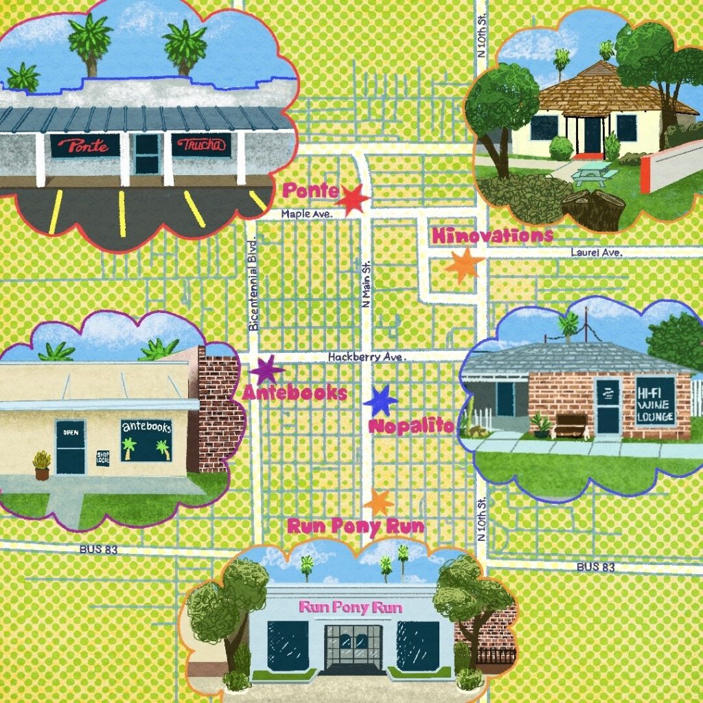 Illustration of 5 galleries mapped out in Central McAllen.