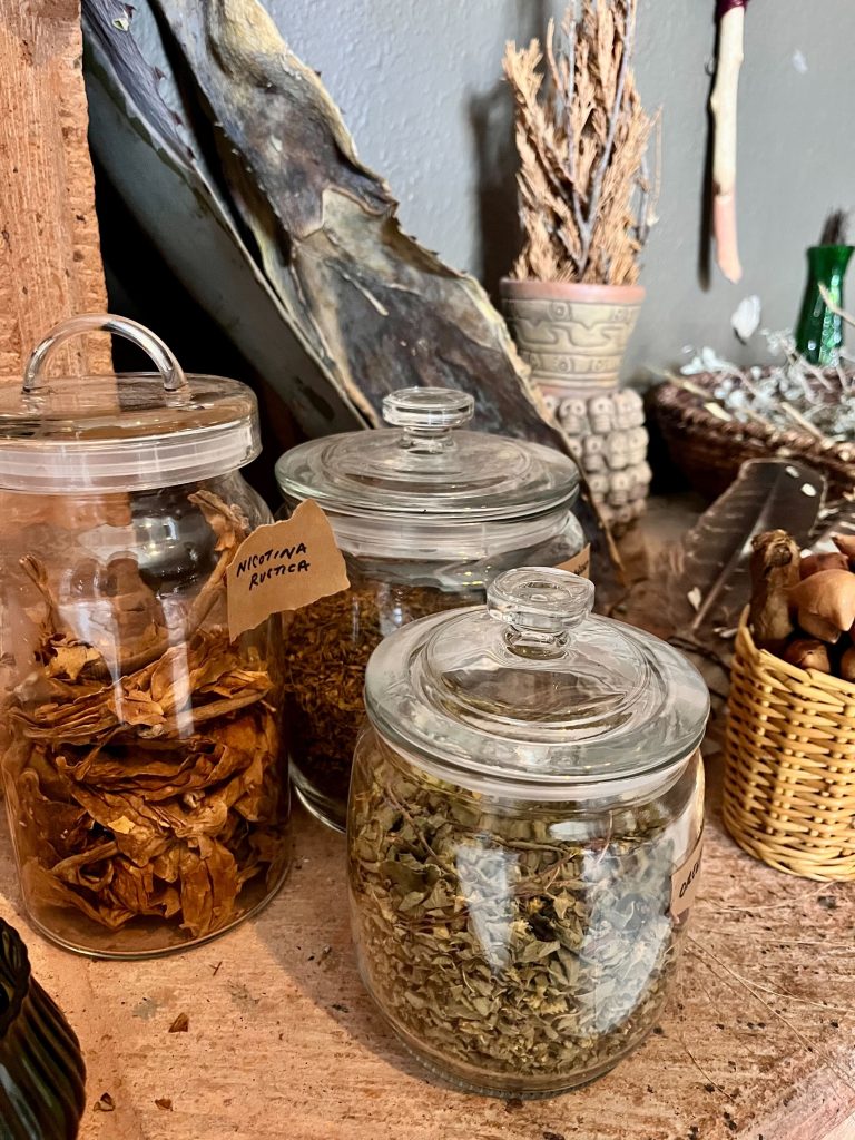 Glass jars containing nicotine and tabaco.