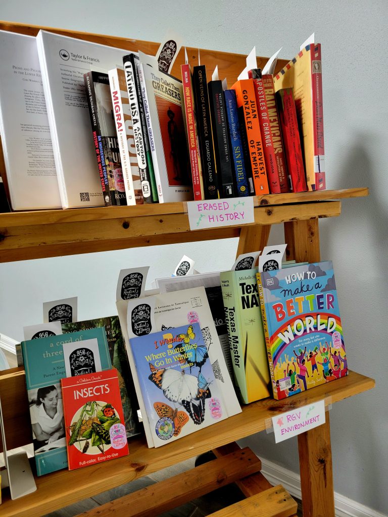 A close-up shot of the “Erased History” section of the 956 Radical Library’s collection