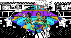 Elderly men at a bowling alley