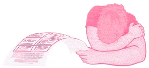 An illustration of a person looking defeated, holding a voting ballot.