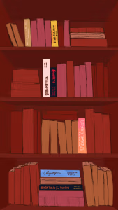 A bookshelf with local RGV authors featured.