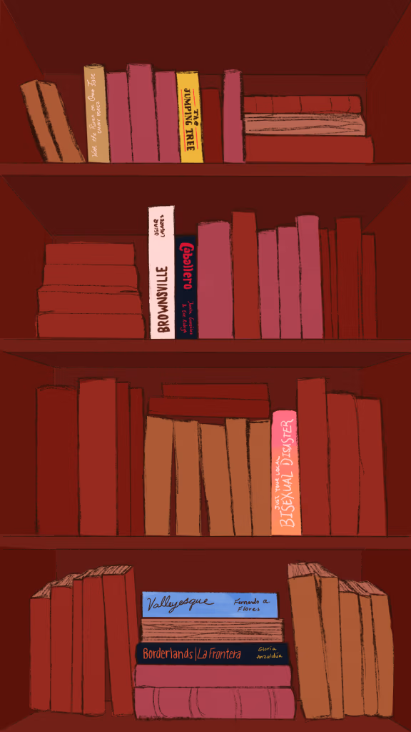 A bookshelf with local RGV authors featured.