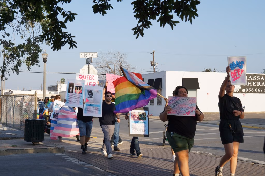 RGV LGBTQ+ supporters, carrying rainbow, trans flags and posters of LGBTQ+ icons, marched through downtown McAllen.