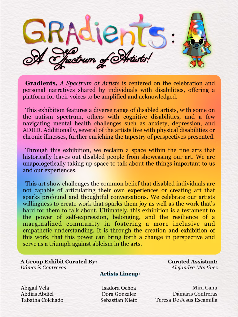 A flyer with a detailed message about the “Gradients” exhibition.