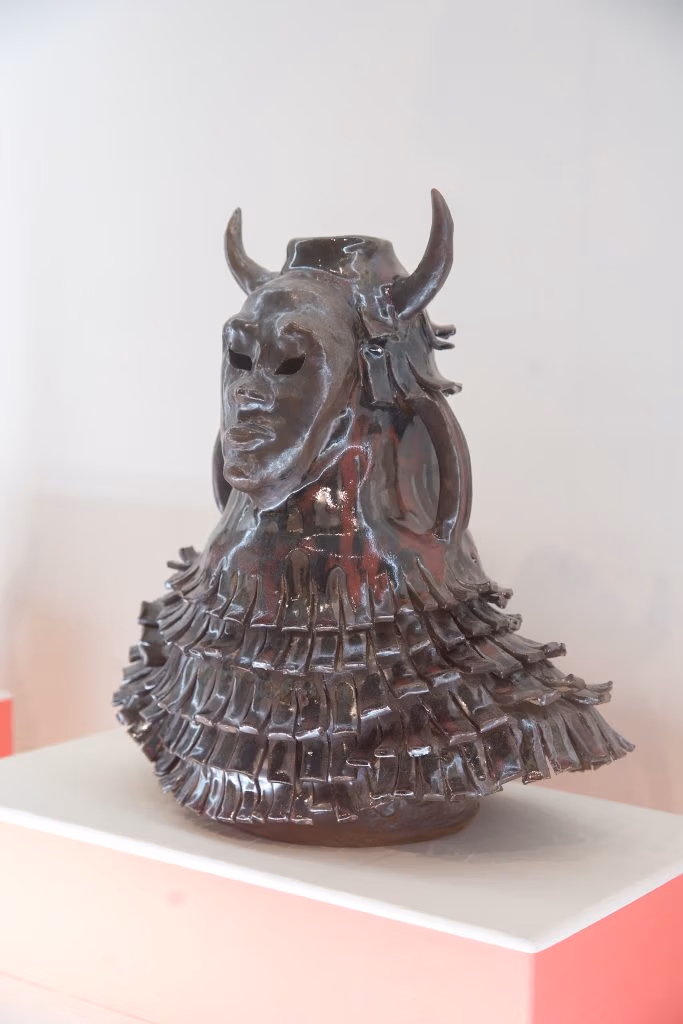Josuè Ramirez, “Pignatta Deity Vessel - Red,” 2025; stoneware ceramic piece with highfire red glaze