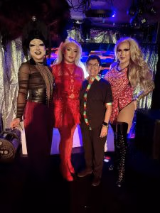 Esther Siller (middle) stands between drag artists Elypsys, Angelique K. Doll, and Luna Karr during 3rd anniversary drag brunch for Chicas Happy Hour.